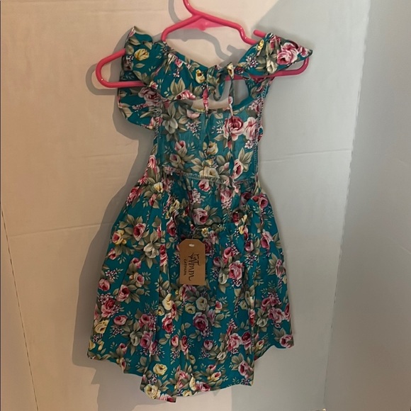 Floral Kids Dress in Teal and Pink - Picture 2 of 3